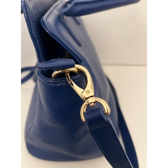 Onna Ehrlich Blue Pebbled Leather Handbag CB Gold Hardware Tassel Zip Close NEW - Picture 6 of 14